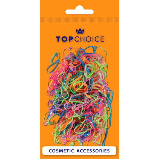 TOP CHOICE Plaukų gumytės - spalvų mišinys (26935) 1 pakuotė - 500 vnt.