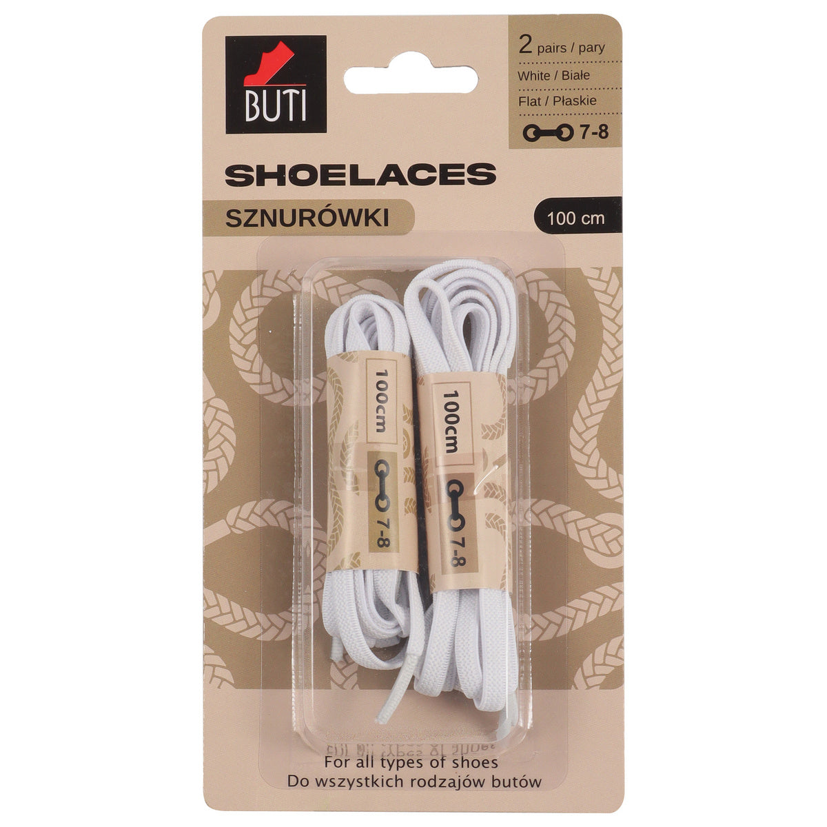 BUTI Batų raišteliai (100cm) - Balti 2 poros