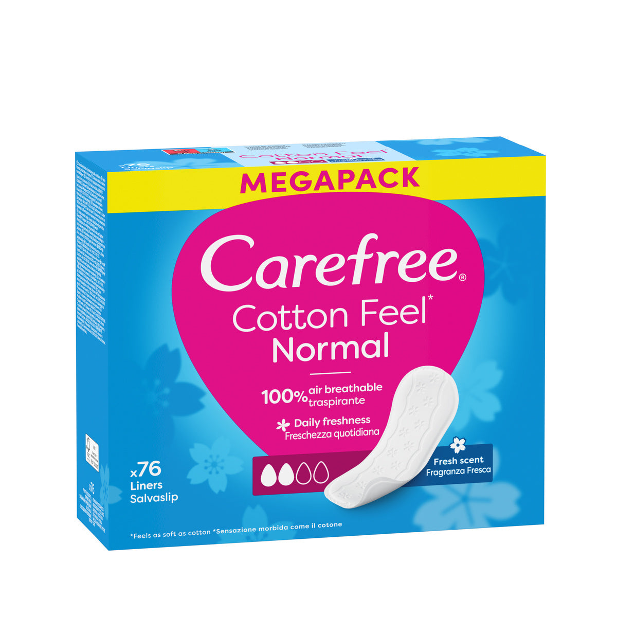 CAREFREE Cotton Feel higieninės pagalvėlės Fresh Scent - normal 1op.76vnt