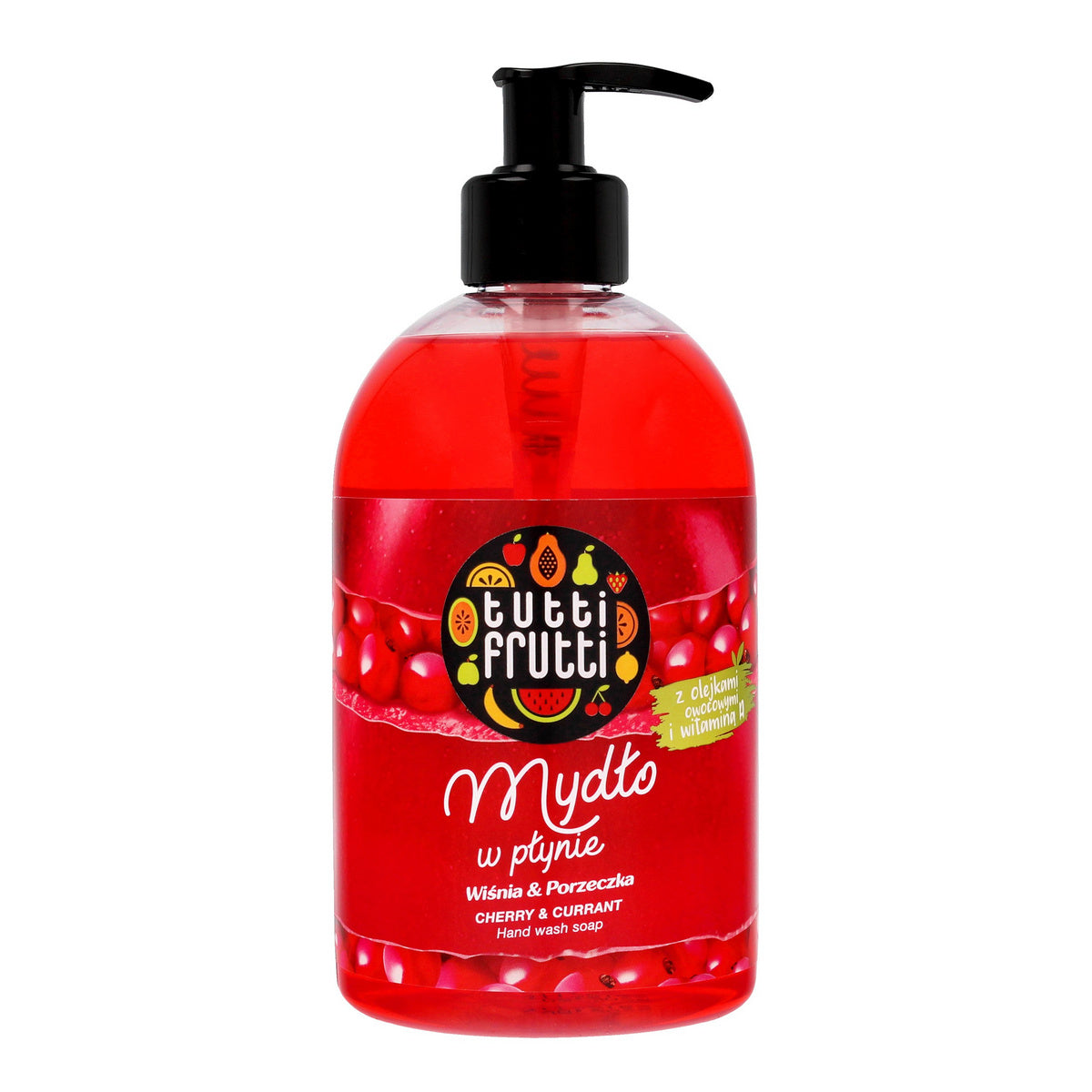 TUTTI FRUTTI Vyšnia & Juodųjų serbentų Skystas muilas su vaisių aliejais ir vitaminu A 500 ml