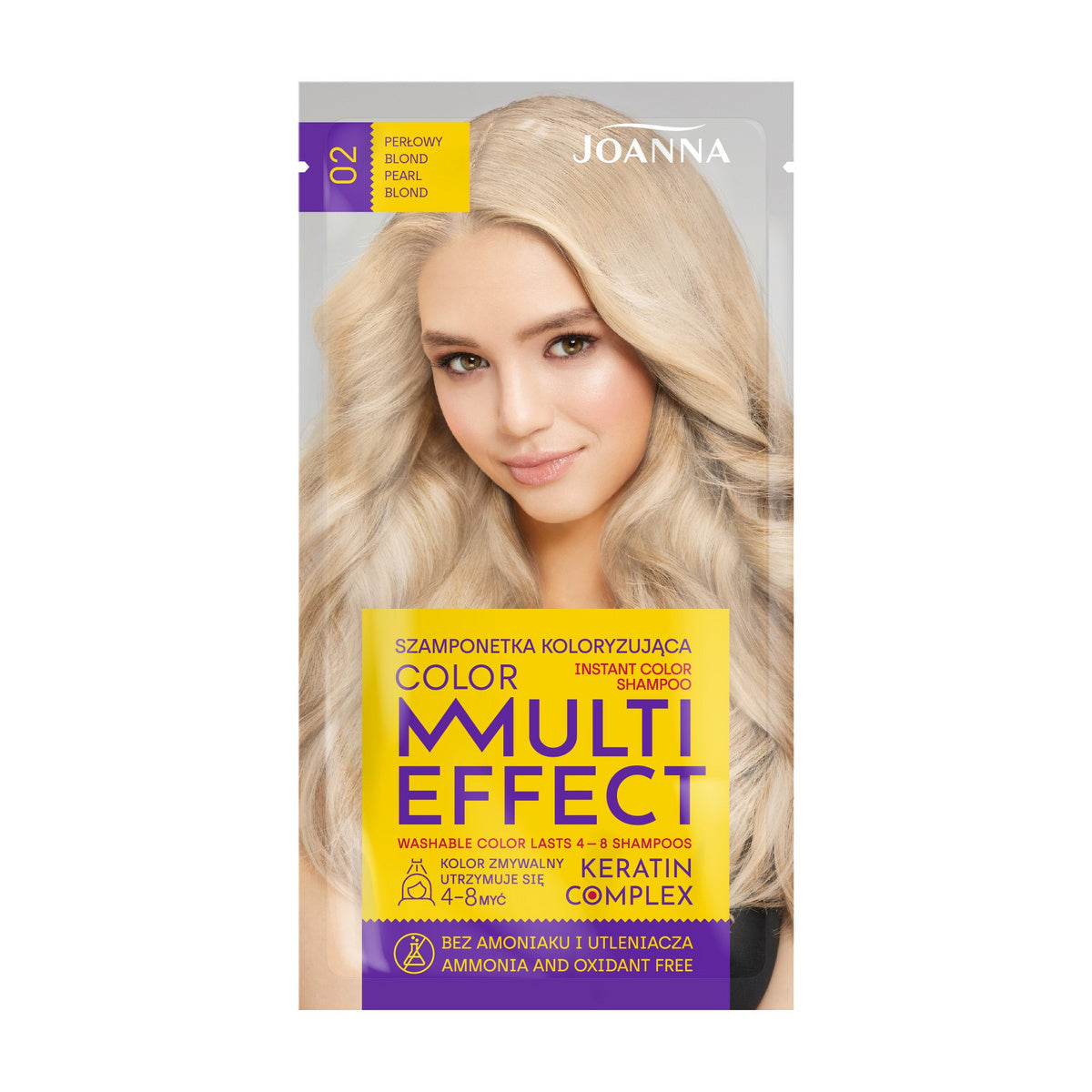 JOANNA Multi Effect Color Spalvą keičiantis šampūnas nr 02 Perlamutrinė blond