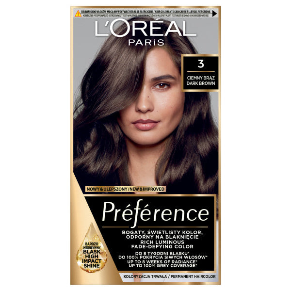 LOREAL Preference Plaukų dažai 3 - Tamsiai rudas 1 vnt.