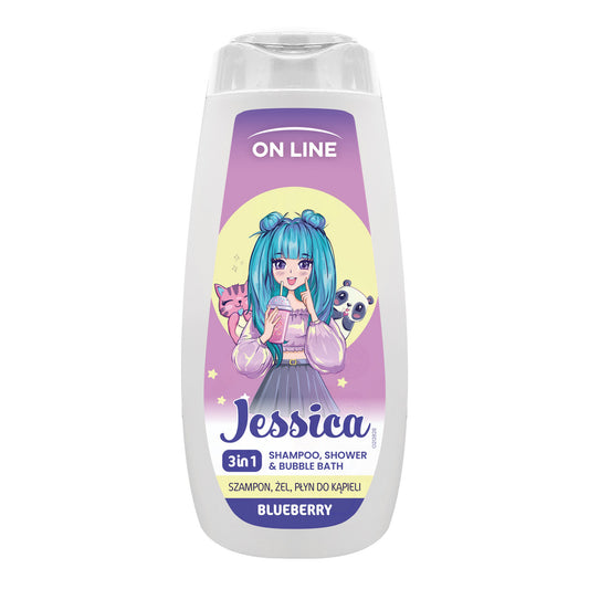 ON LINE KIDS Jessica 3w1 Šampūnas, gelis, vonios skystis - Mėlynė 400 ml
