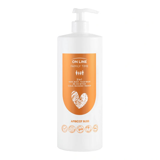 ON LINE Family Time Kūno, plaukų ir veido prausiklis 3in1 - Abrikosų malonumas 850 ml