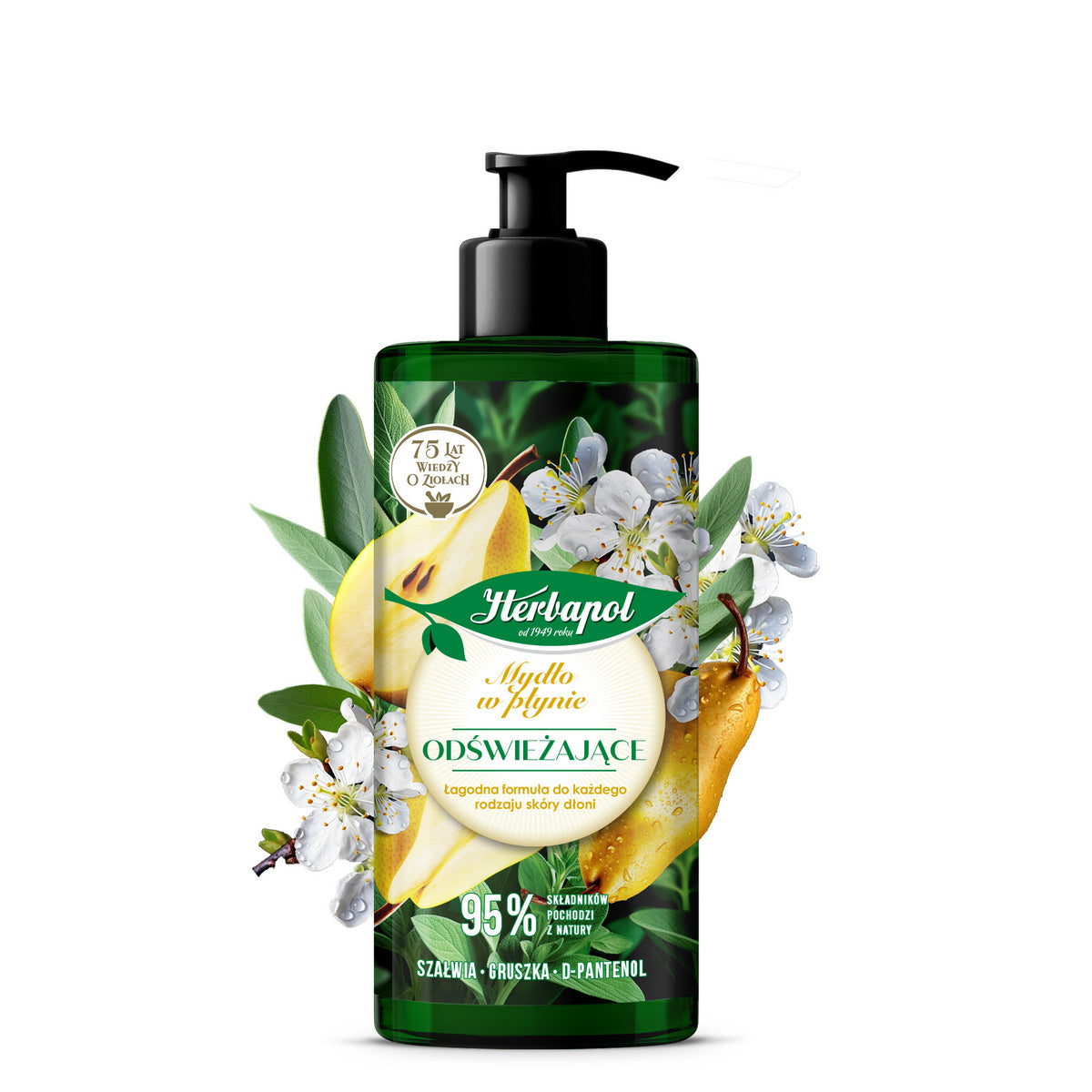 HERBAPOL Skystis muilas gaivinantis Šalavijas, Kriaušė, D-pantenolis 390 ml
