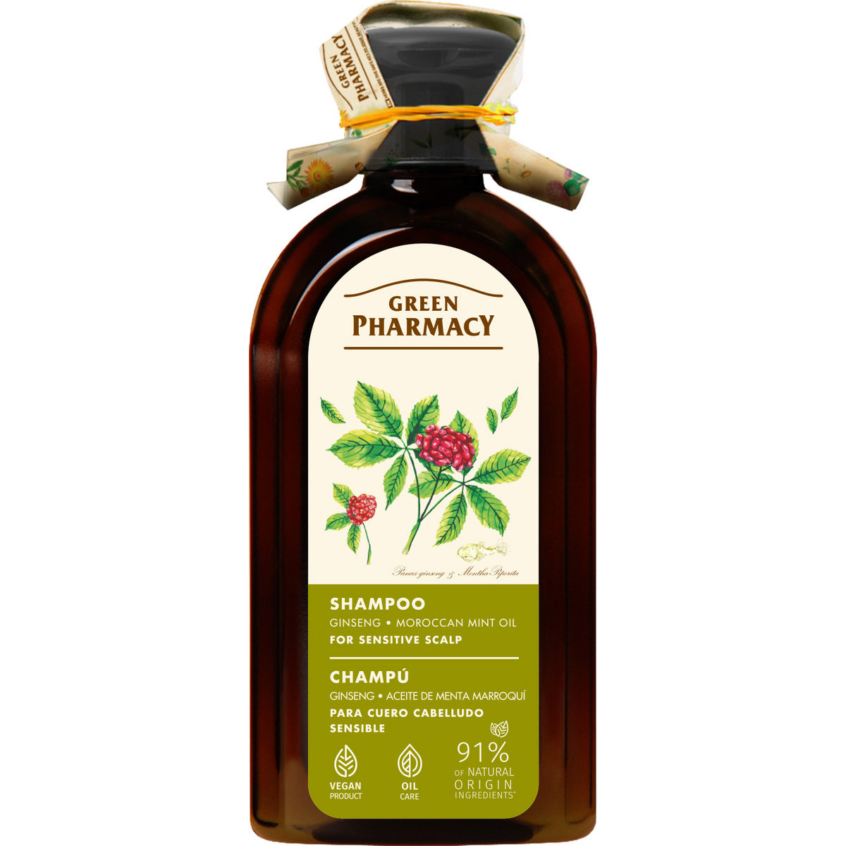GREEN PHARMACY Šampūnas jautriai galvos odai su ženšeniu ir Maroko mėtų aliejumi 350 ml