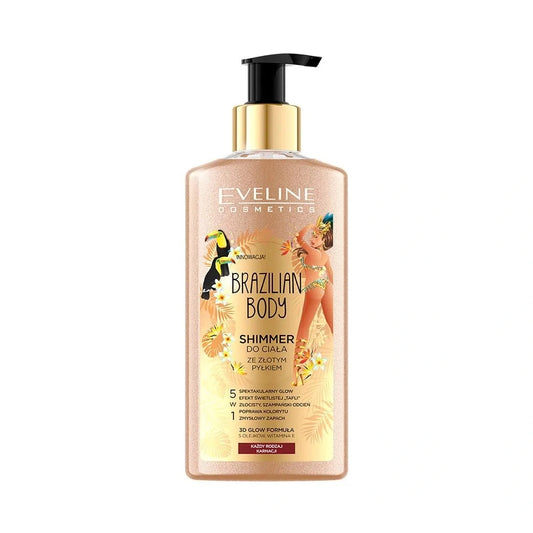 EVELINE Brazilian Body Shimmer kūno švytėjimas su auksiniais dalelėmis 5in1 150 ml