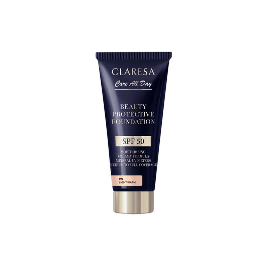 CLARESA Beauty Protective Foundation Drėkinamasis makiažo pagrindas su SPF 50 1W Light Warm 30 ml