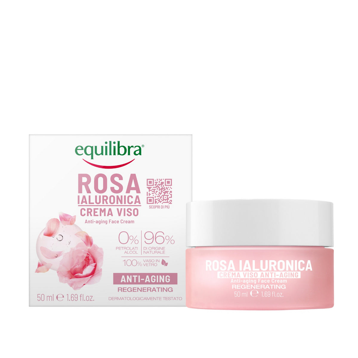 EQUILIBRA Rosa Ialuronica Rožių Kremas prieš senėjimą su hialurono rūgštimi dienai ir naktiai 50ml
