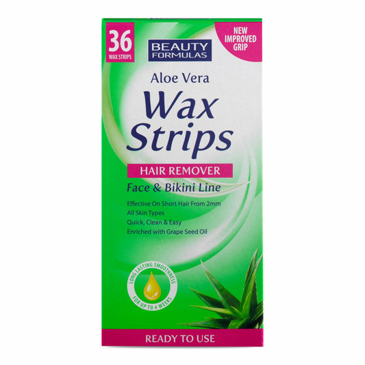 BEAUTY FORMULAS Aloe Vera Depiliacijos juostelės veidui ir bikiniui 36 vnt.