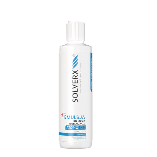 SOLVERX Atopinės odos emulsija veidui ir akių makiažo valymui 200 ml