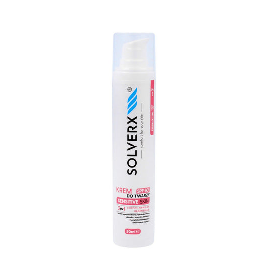 SOLVERX Sensitive Skin Veido kremas 3w1 su SPF50+ - jautriai odai 50ml