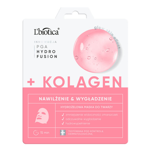 L'BIOTICA PGA Hydr Fusion + Kolagen hidrogelinė veido kaukė - drėkinimas ir glotninimas