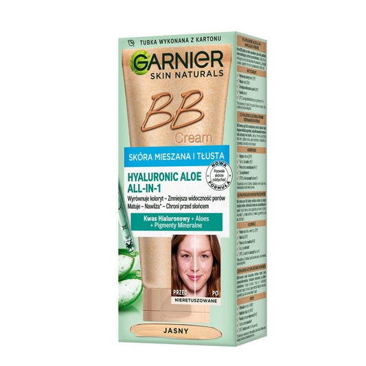 GARNIER Skin Naturals BB kremas su tonizuojančiu poveikiu su hialuronu ir alijošiumi All-in-One - šviesus - riebiai ir mišriai odai 50 ml