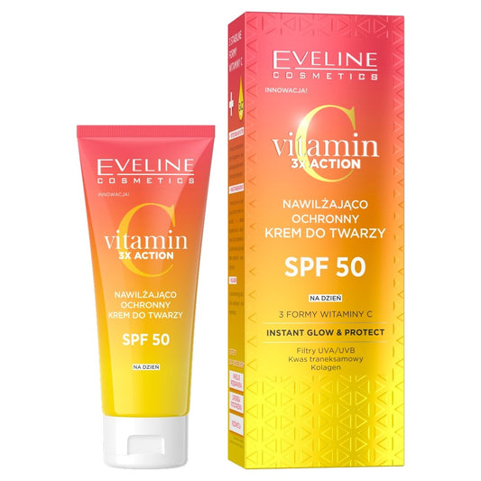 EVELINE Vitamin C 3x Action Drėkinamasis ir apsauginis veido kremas SPF 50 dienai 30 ml