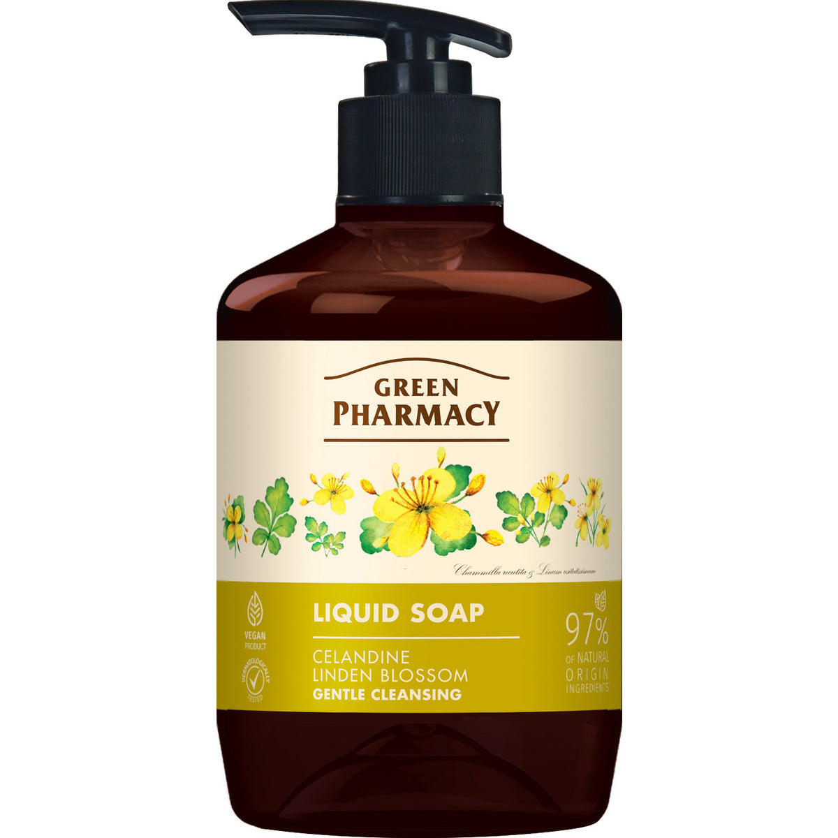 GREEN PHARMACY Skystas muilas Jaskółcze ziele + Lipa 460 ml