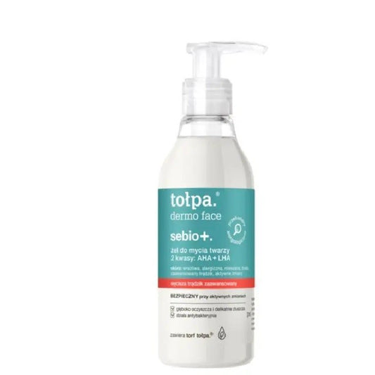 TOŁPA Dermo Face Sebio+. Veido prausiklis - 2 AHA+LHA rūgštys 195ml