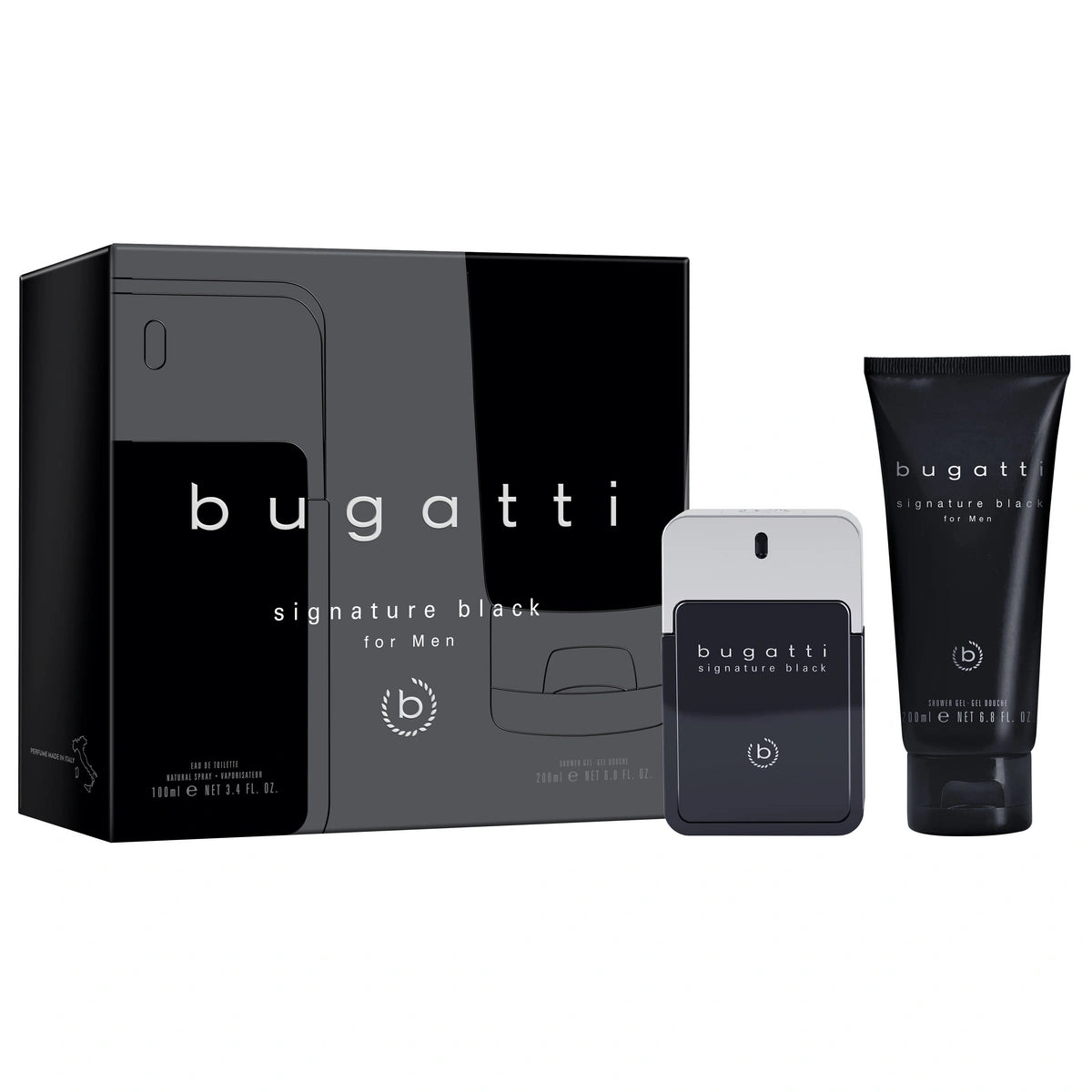 BUGATTI Dovanų rinkinys vyrams Signature Black (tualetinis vanduo 100ml + dušo gelis 200ml)