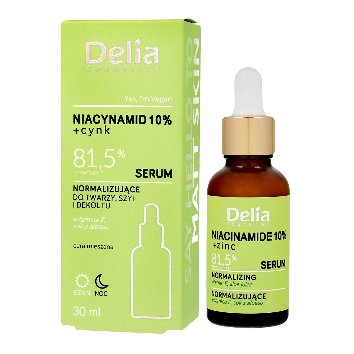 DELIA Veido, kaklo ir dekoltė serumas Niacinamidas 10%+Cinkas 81,5% 30 ml
