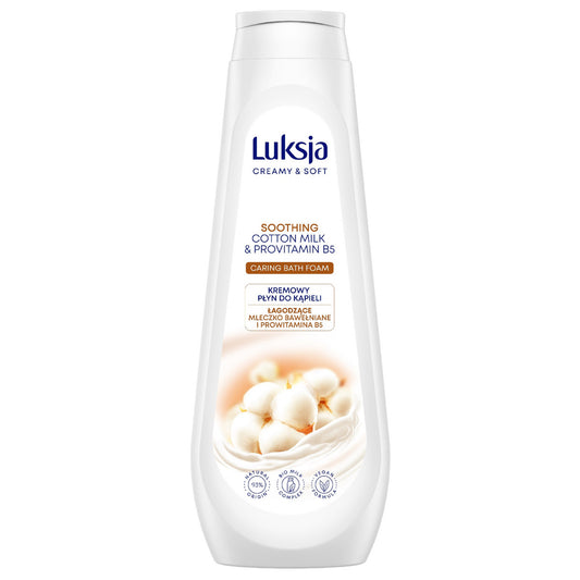 Luksja Creamy & Soft Kreminis vonios skystis - Minkštinantis medvilnės pienelis ir provitaminas B5 900ml