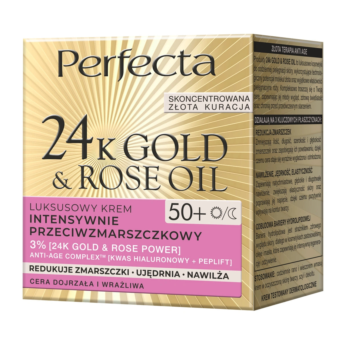 PERFECTA 24K Gold & Rose Oil 50+ Prabangus kremas intensyviai priešraukšliniam poveikiui dienai ir naktiai 50 ml