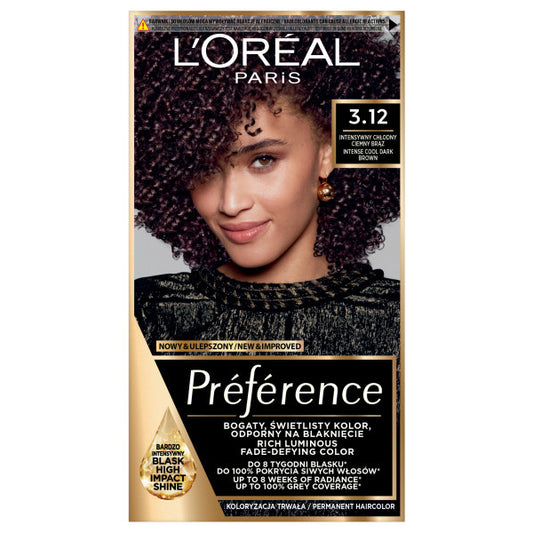 LOREAL Preference Plaukų dažai 3.12 - Intensyvus Šaltas Tamsus Rudas 1 vnt.