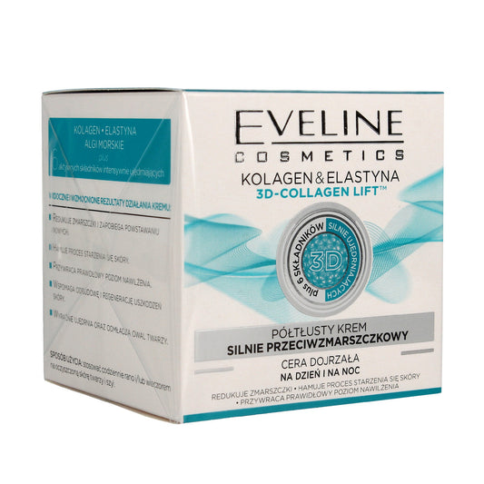 EVELINE Pusiau riebus kremas stipriai priešraukšlinis - Kolagenas & Elastinas ir 3D-Collagen Lift 50 ml