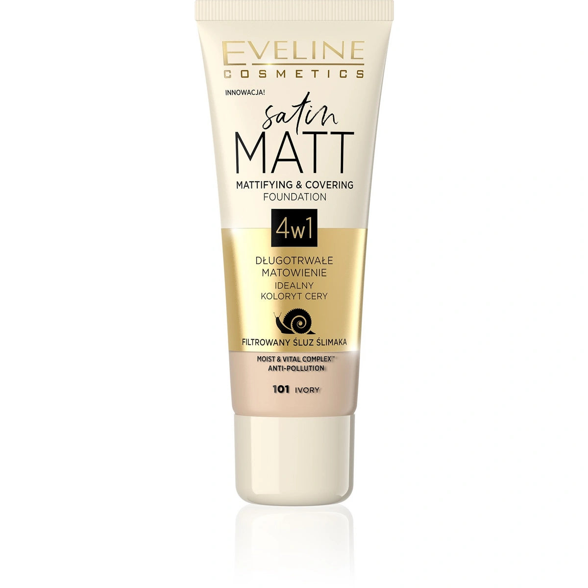 EVELINE Satin Matt Matinis makiažo pagrindas 4w1 nr 101 Ivory 30 ml
