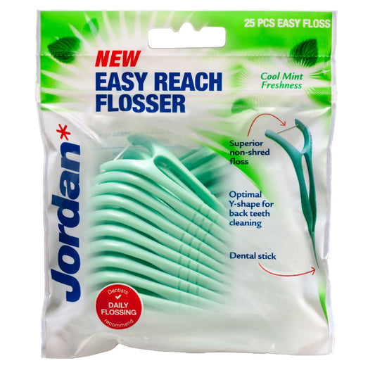 Jordan Nici dantų siūlai ir dantų krapštukai 2w1 Easy Reach Flosser 1op.-25vnt