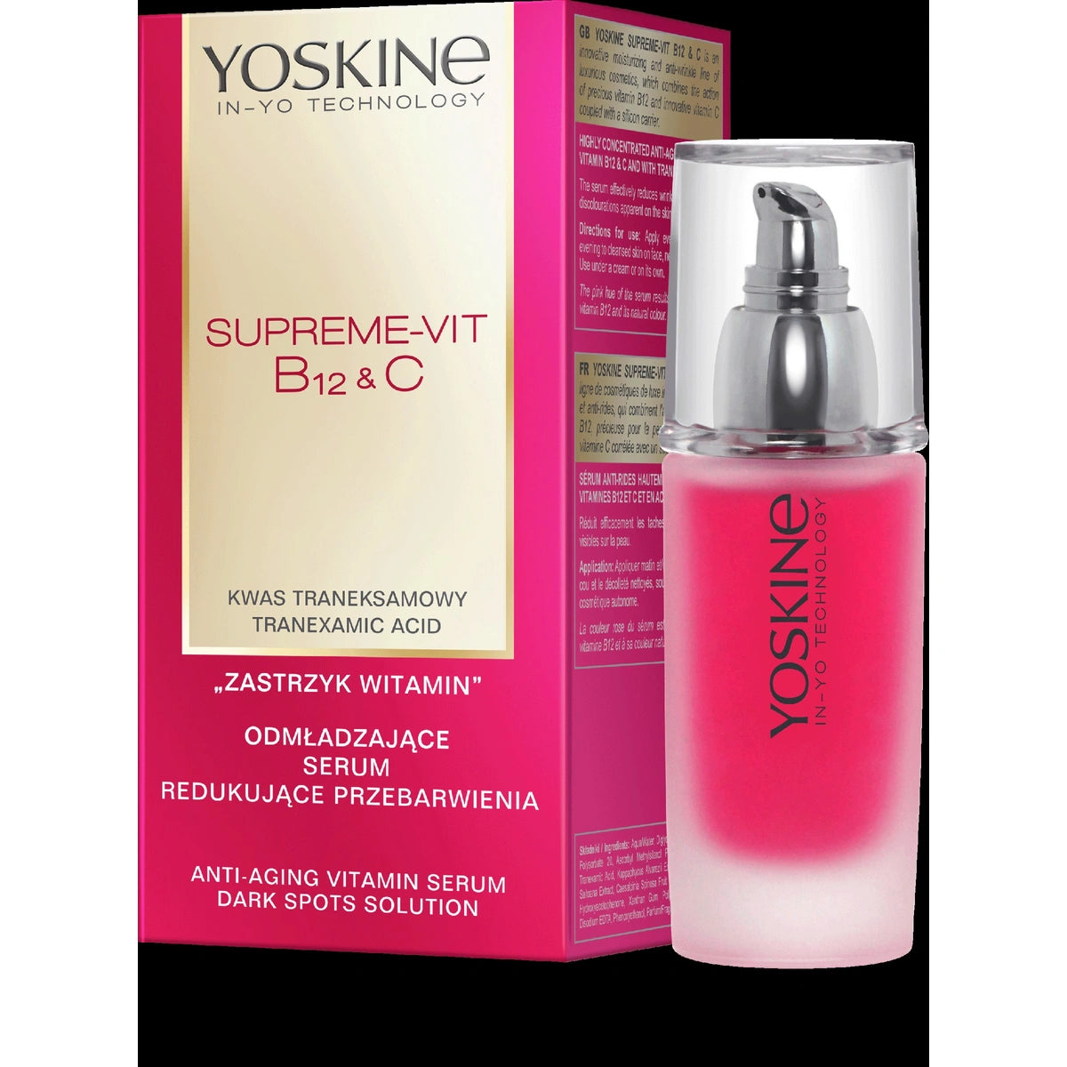 YOSKINE Supreme Vit B12 & C serumas su jauninančiu poveikiu veidui, mažinantis pigmentines dėmes 30 ml