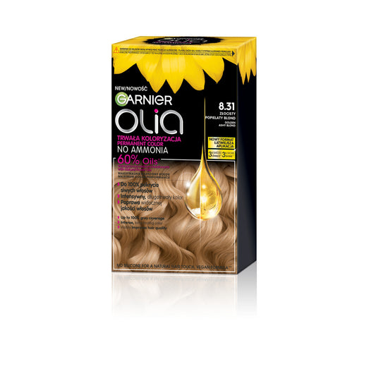GARNIER Olia Plaukų dažai nr. 8.31 Aukso pelenų blondinė