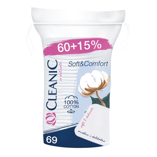 Cleanic Soft & Comfort Kvadratiniai kosmetikos diskai 1op.-69vnt (60+15%)