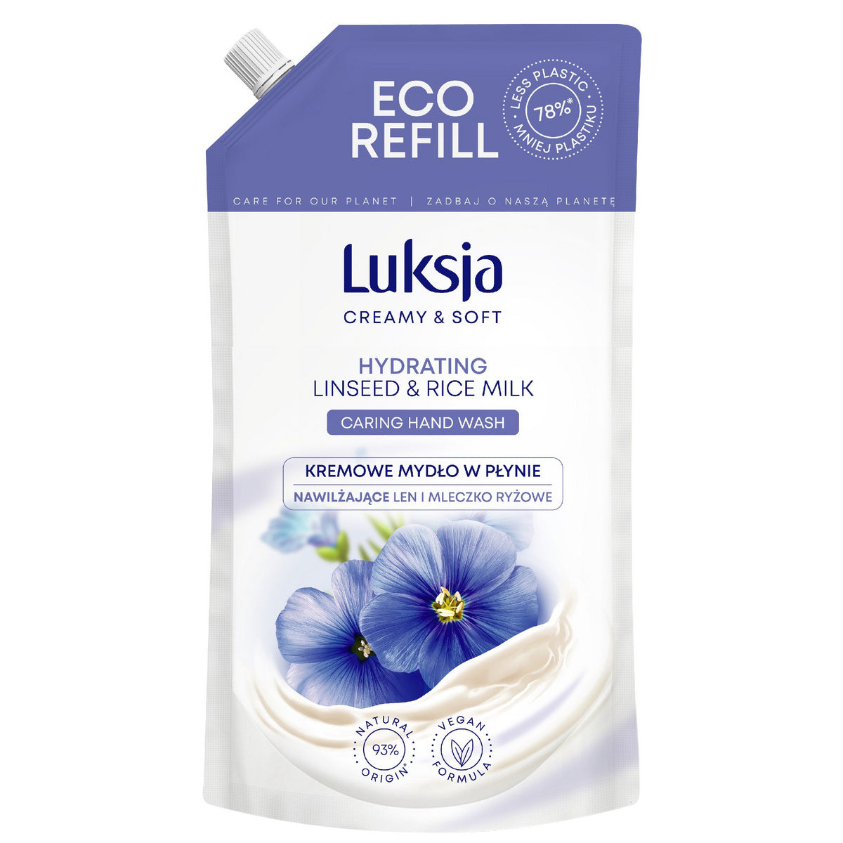 Luksja Kreminė ir Švelni Drėkinamoji Kreminė Skysta Muilas su Linu ir Ryžių Pienu 900ml - atsargų