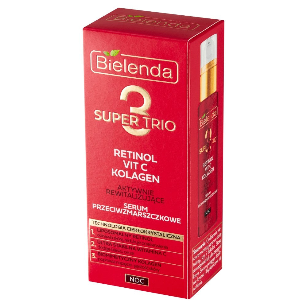 BIELENDA SUPER TRIO Aktyviai Atgaivinantis Serumas Naktinis Priešraukšlinis 30ml