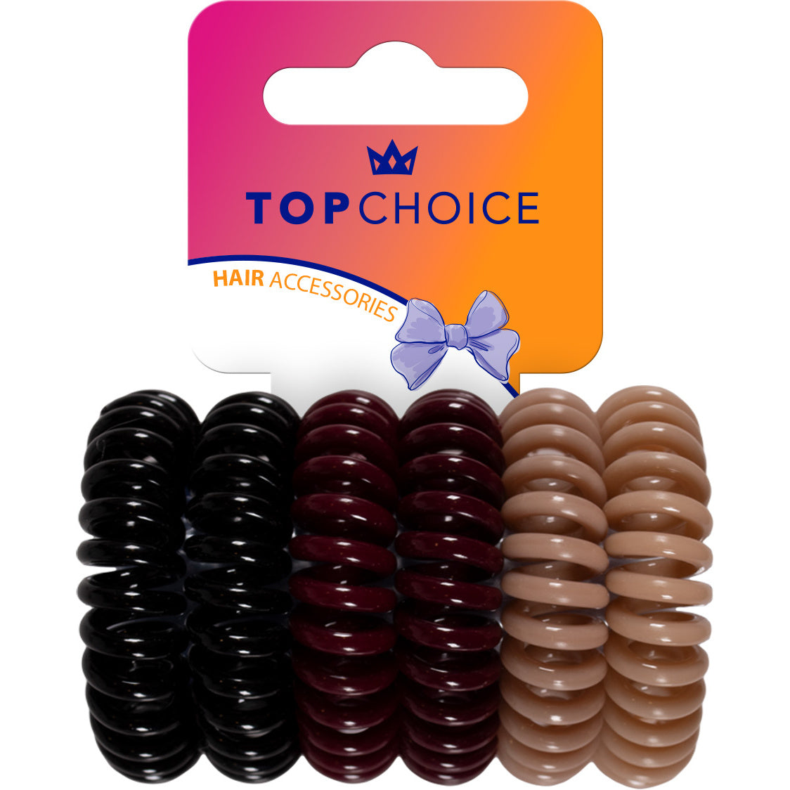 TOP CHOICE Plaukų gumytės - spalvų mišinys (20070) 1 pakuotė - 6 vnt.