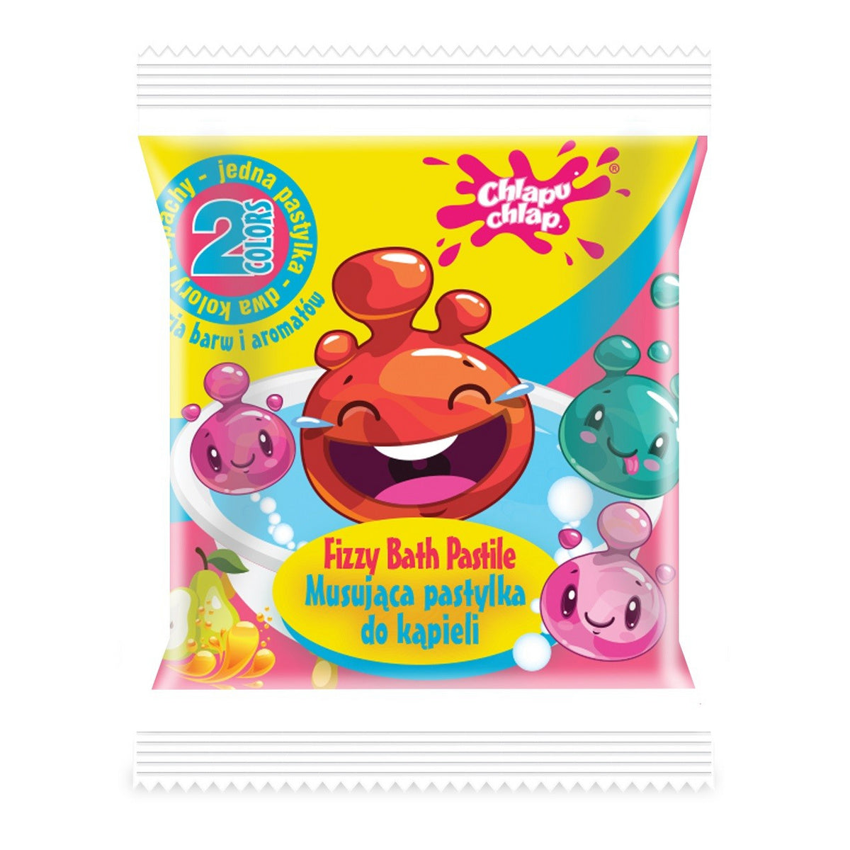 CHLAPU CHLAP Dviejų spalvų burbuliuojanti vonios tabletė - apelsinų gėrimas ir kriaušė 1 vnt
