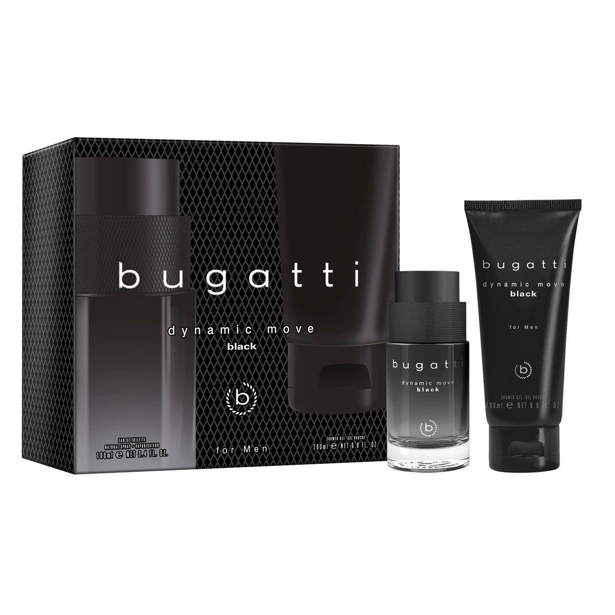 BUGATTI Dovanų rinkinys vyrams Dynamic Move Black (toaletinis vanduo 100ml + dušo gelis 200ml)