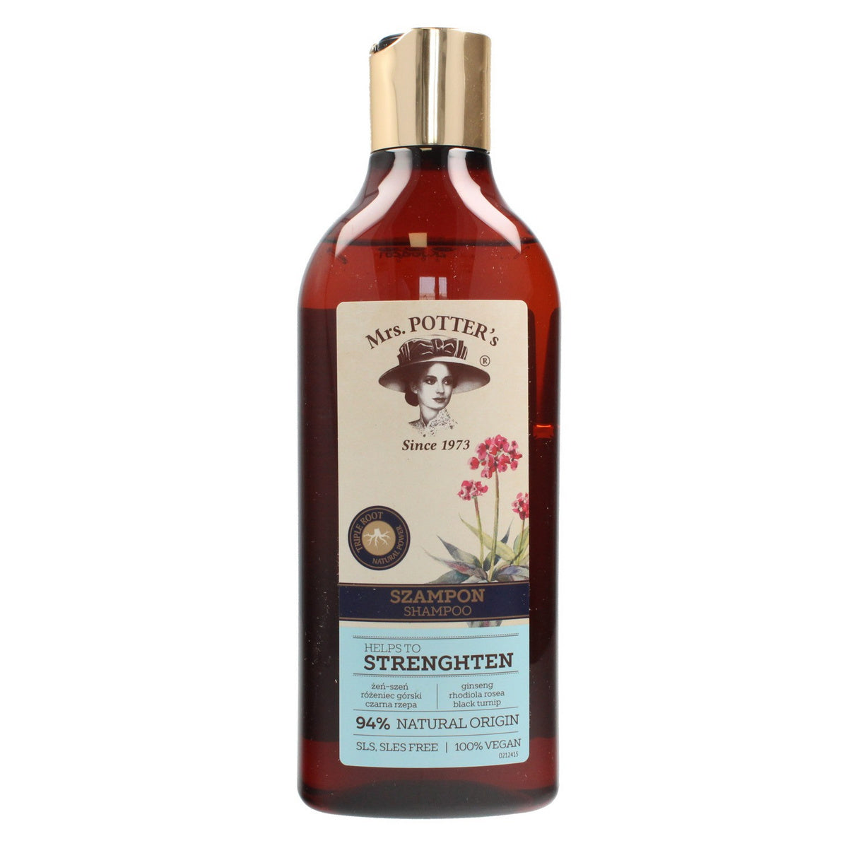 Mrs Potters Triple Root Šampūnas ploniems plaukams Stiprinantis 390ml