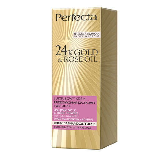 PERFECTA 24K Gold & Rose Oil Prabangus kremas nuo raukšlių aplink akis 15 ml
