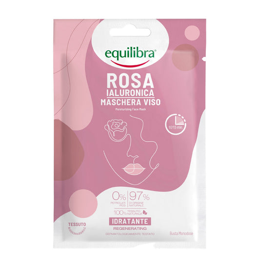 Equilibra Rausva rožinė drėkinamoji veido kaukė su hialurono rūgštimi 1 vnt.