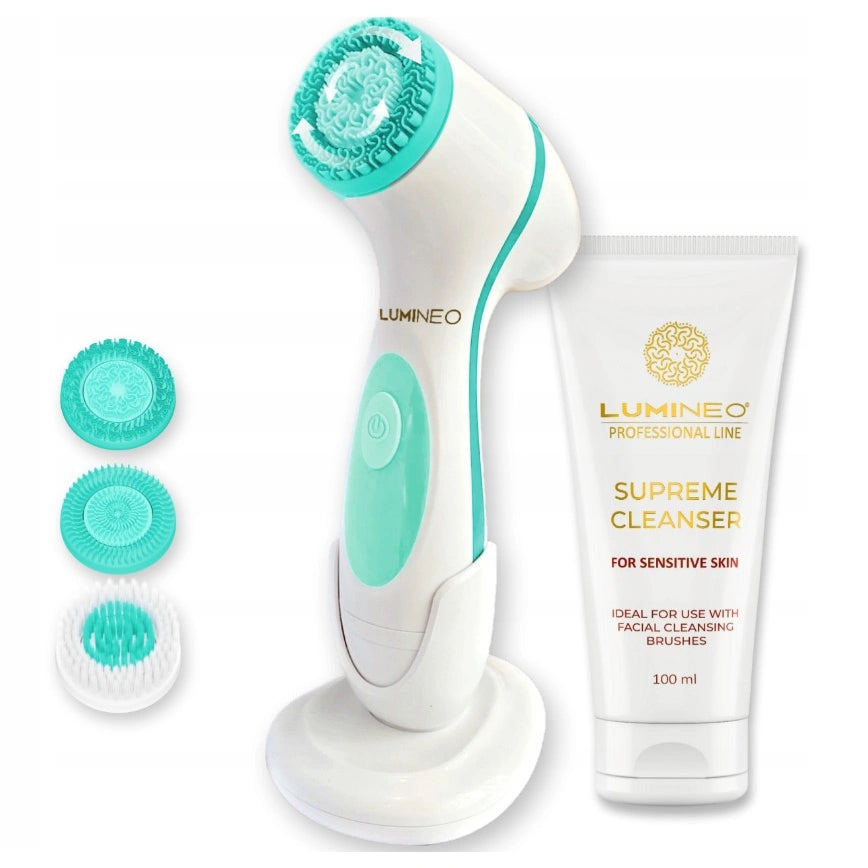 LUMINEO Professional Line Veido šepetėlis turkio spalvos + LUMINEO valomasis gelis jautriai odai 100 ml