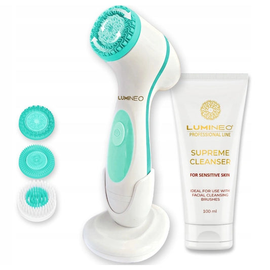 LUMINEO Professional Line Veido šepetėlis turkio spalvos + LUMINEO valomasis gelis jautriai odai 100 ml
