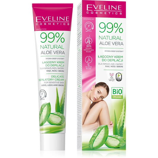 EVELINE Švelnus depiliacijos kremas 99% Natūralus Aloe Vera - jautriai odai 125 ml