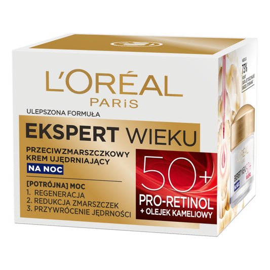 LOREAL Ekspert Amžiaus 50+ Priešraukšlinis Stangrinamasis Kremas Naktį 50 ml