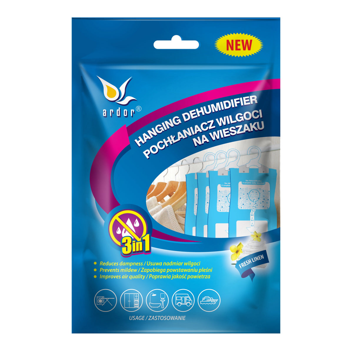 ARDOR Drėgmės sugėrėjas pakabinamas 3w1 - Šviežias linų 250ml