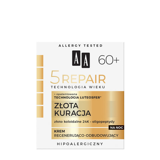 AA Technologia Wieku 5 Repair 60+ Auksinė Kaukė Regeneruojantis Kremas naktinis 50ml