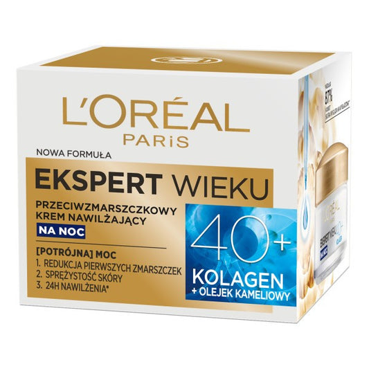 LOREAL Ekspert Wieku 40+ Priešraukšlinis drėkinamasis kremas naktį 50 ml