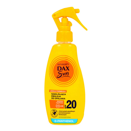 DAX Sun Drėkinanti saulės emulsija SPF 20 su d-panthenoliu purškime 200 ml