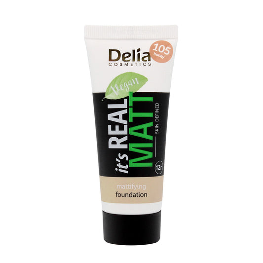 DELIA It`s Real Matt matuojantis makiažo pagrindas drėkinantis 105 Honey 30 ml