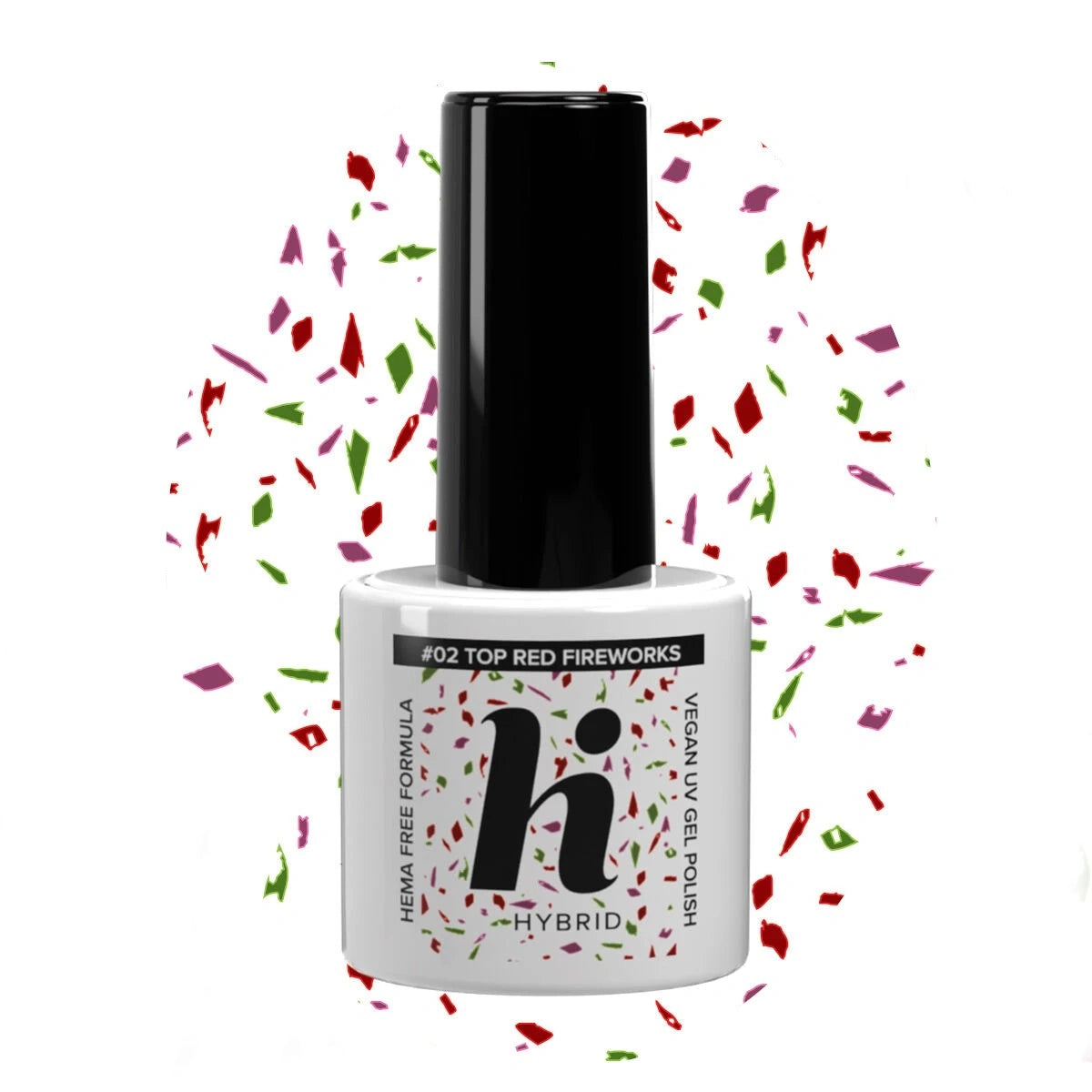 HI HYBRID Top No Wipe hibridiniam lakui Hema Free #02 Raudoni Fejerverkai 5 ml
